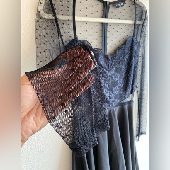 Black Lace Long Sleeve Sheer Dress - Picture 3 of 5